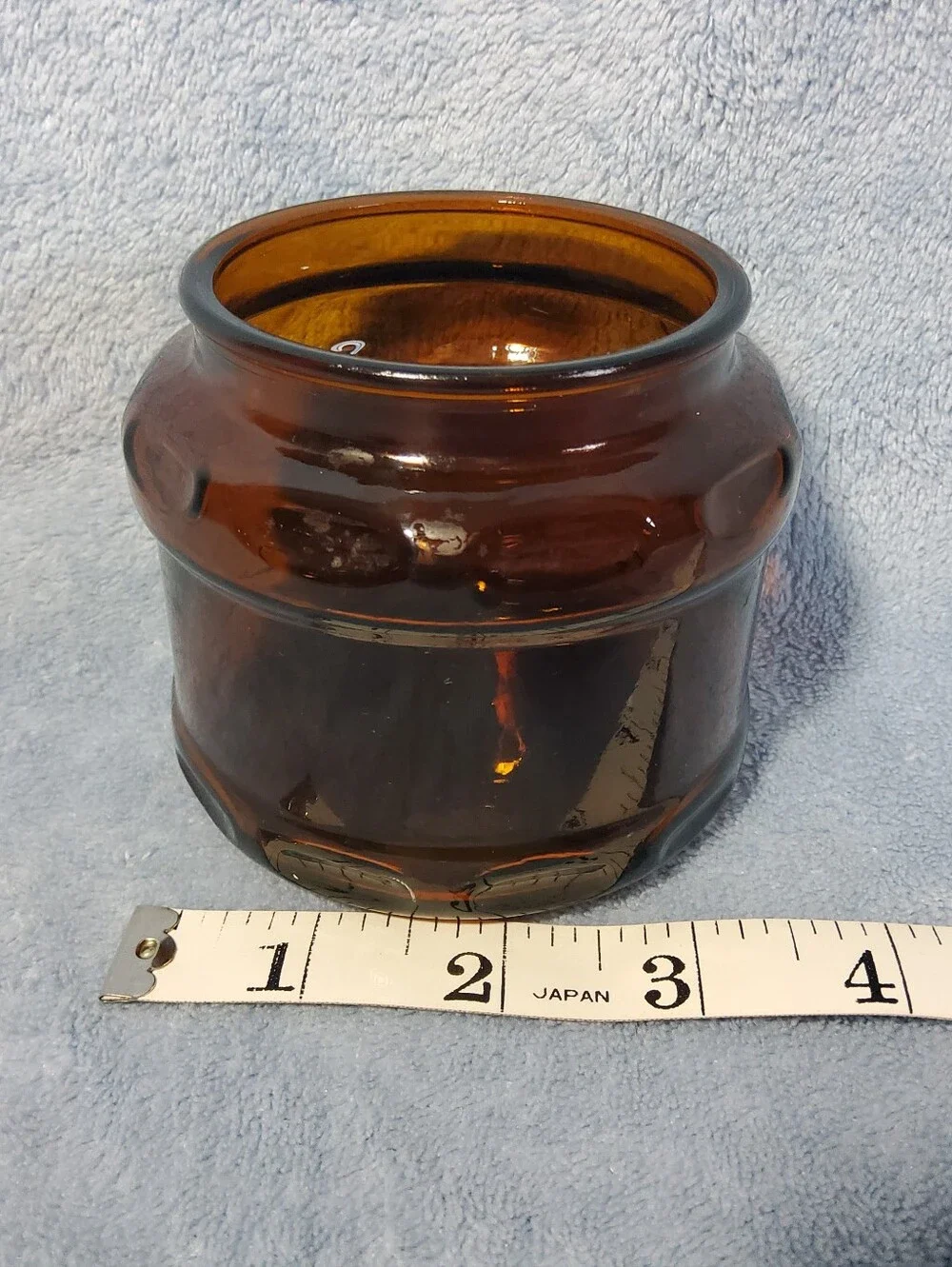 Vintage Dark Amber Glass Apothecary Canister Jar Thumb Print Pattern *No Lid*